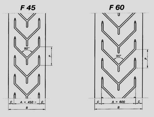 Стандартные конструкции шевронных лент F 45 и F 60